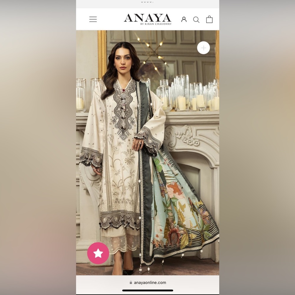 Anaya by kiran choudhary embroidered lawn suit with printed silk dopatta